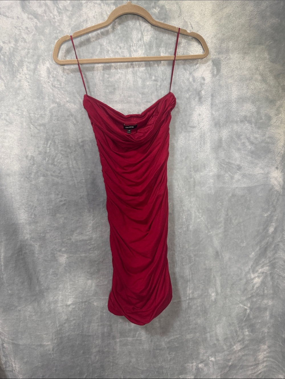Express Ruched Strapless Red Dress -